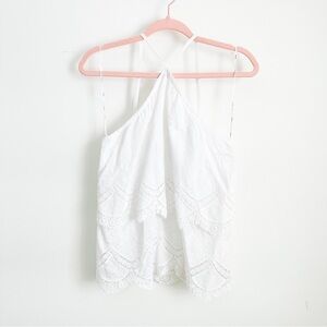 Kensie White Tiered Embroidered Halter neck open back Cami Top XS